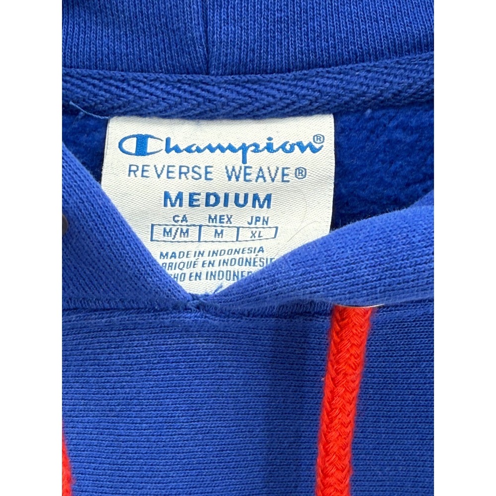 Champion Reverse Weave Blue Plaid Sleeve Hoodie Sweatshirt Men Medium - Picture 2 of 11